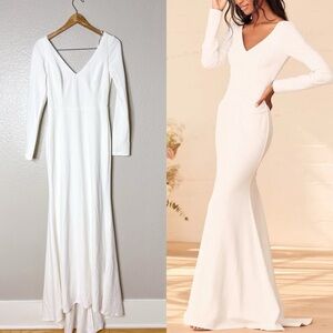 Feeling of Forever White Long Sleeve Mermaid Maxi Dress